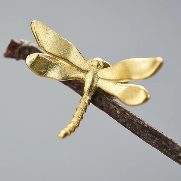 Artisan Handmade 925 Silver Gold Dragonfly The Zocah Dainty Earrings - Picture 6 of 10